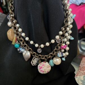 Plunder Multicolor Charm Necklace Multi Strand Chuncky